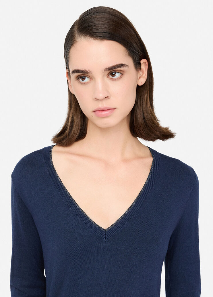 Pullover mit V-Ausschnitt Marineblau Liu Jo - large image number 2