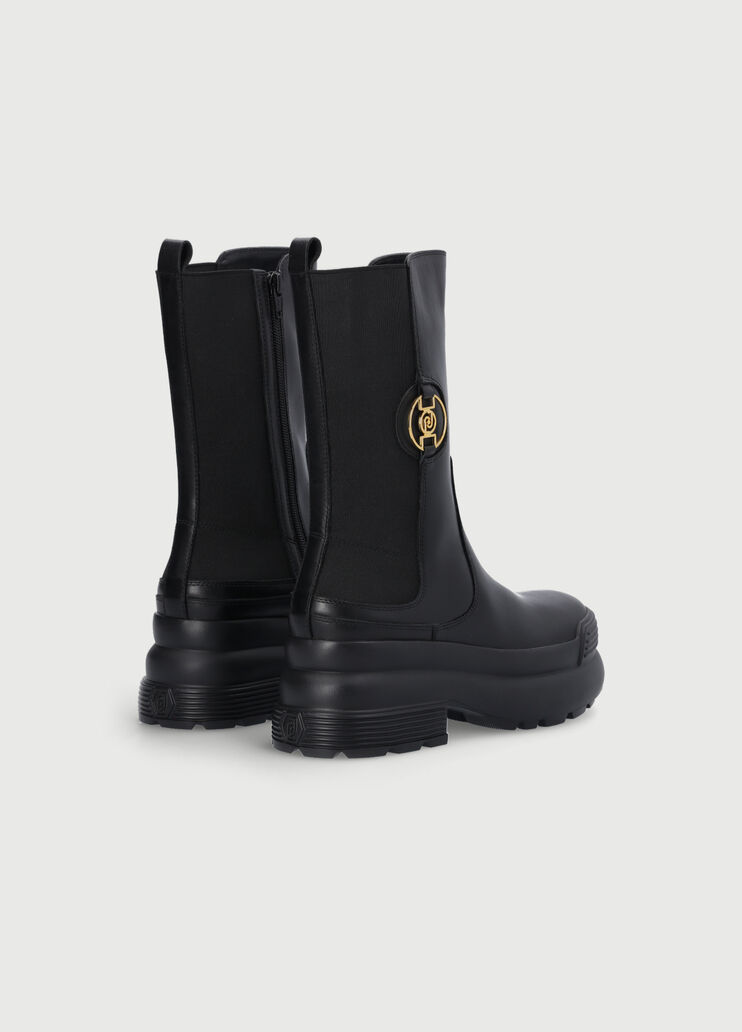 Combat boot in leather with logo black Liu Jo - large image number 3