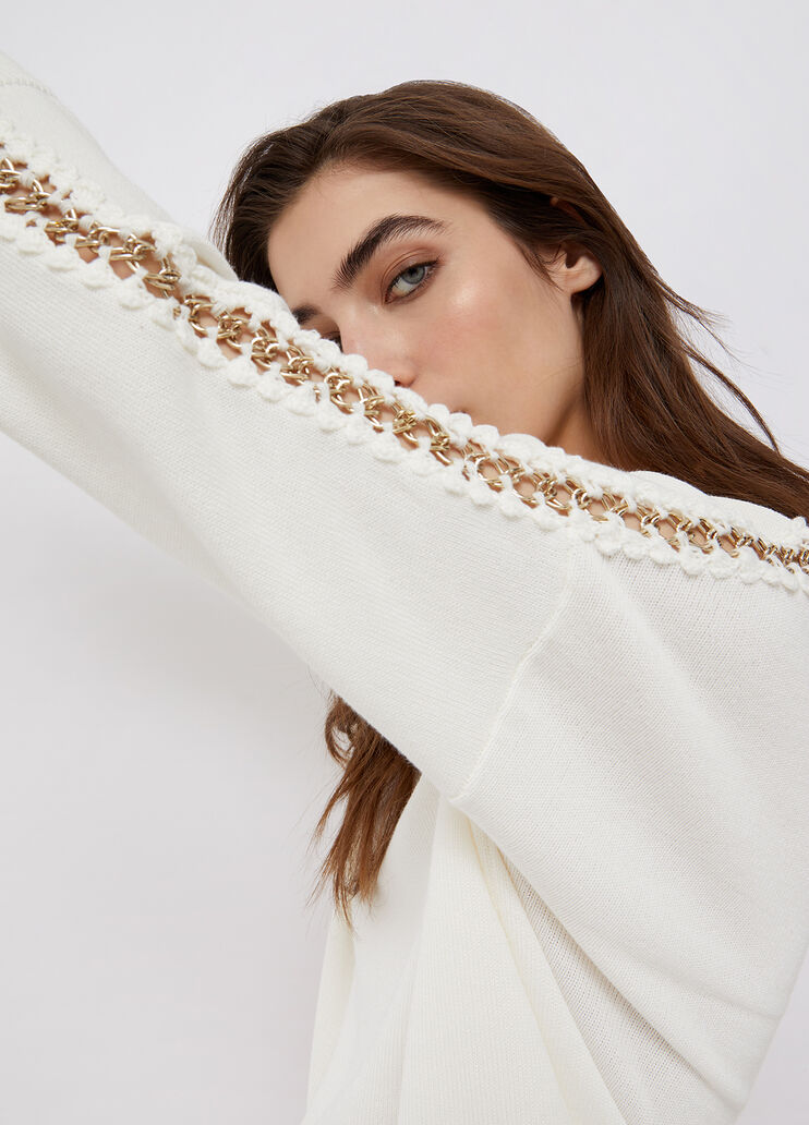 Pull écoconçu avec chaîne fantaisie blanc laine Liu Jo - large image number 2
