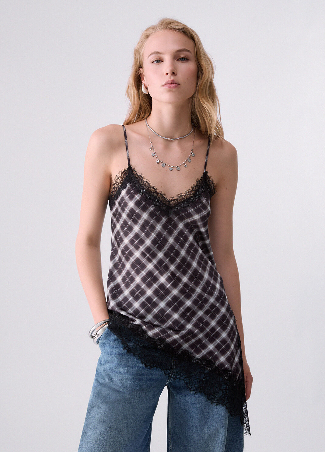 Top with Lace Detail chequered brown Liu Jo - large image number 0