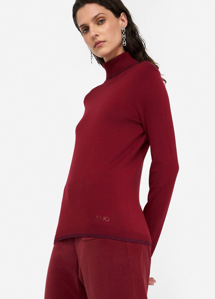 Polo-neck with lurex® details red Liu Jo - large image number 2