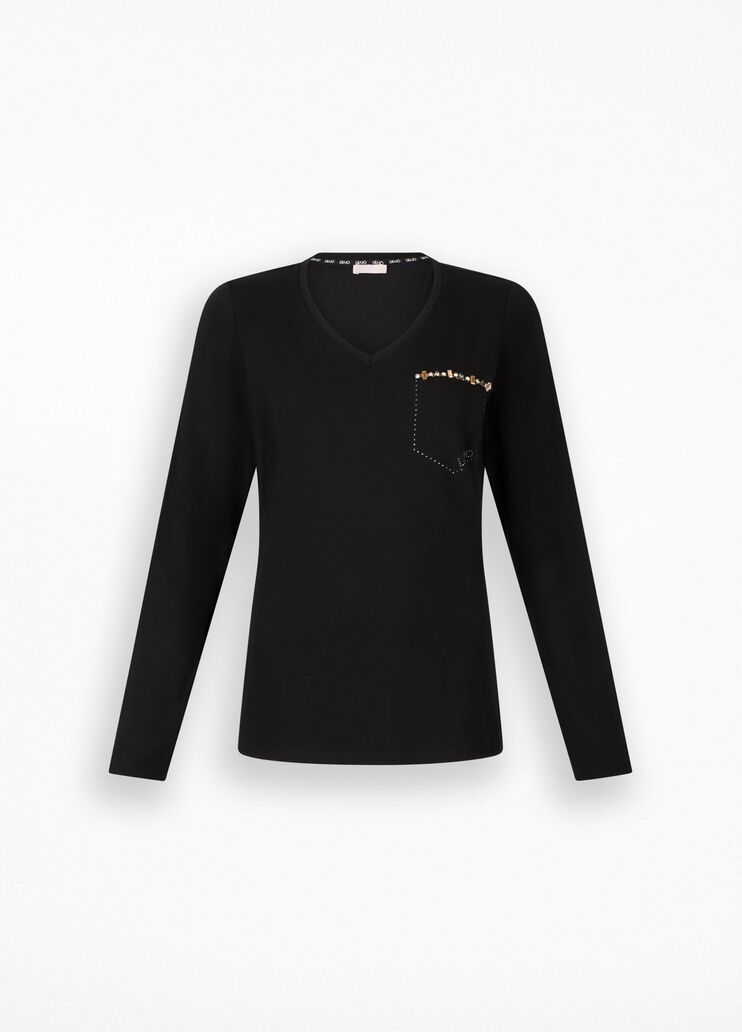 Camiseta con strass negro Liu Jo - large image number 6