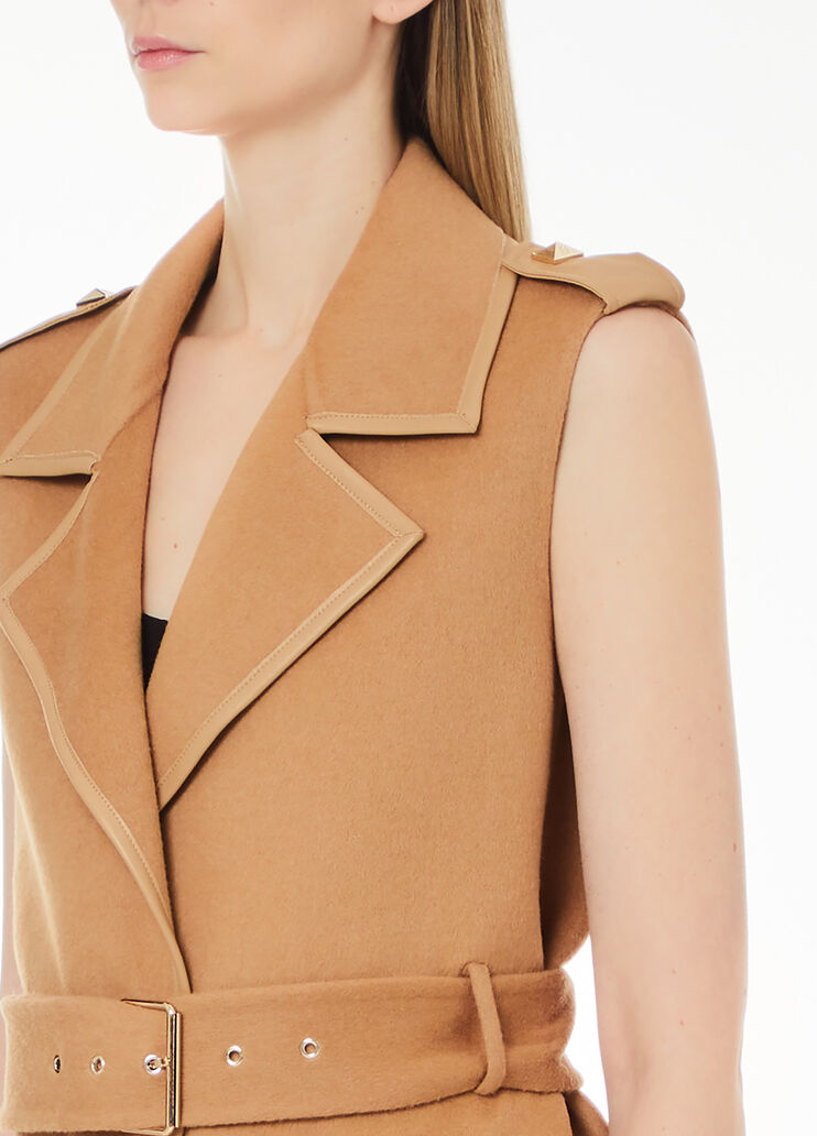 Gilet long en drap de laine sable Liu Jo - large image number 2