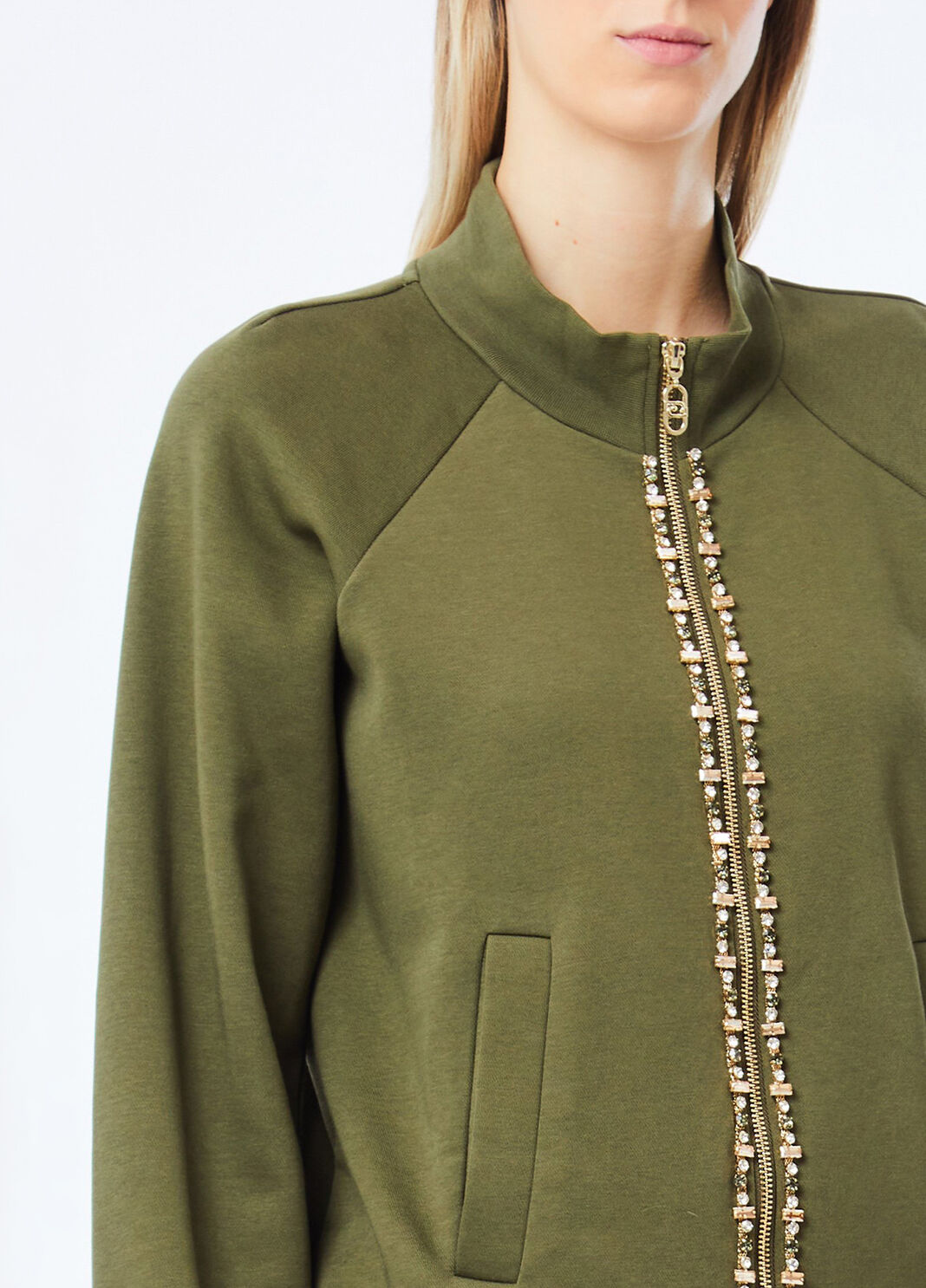 Sweatshirt with zip and rhinestones olive green Liu Jo - large image number 2