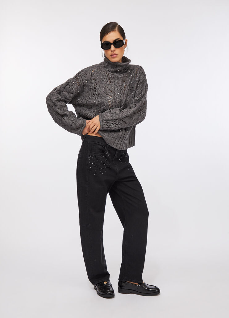 Pull à col roulé orné de pierres gris Liu Jo - large image number 5