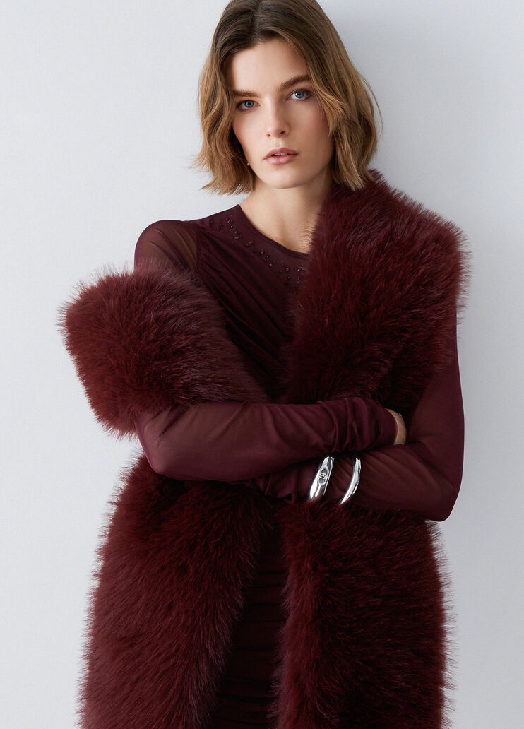 Vestido de tul con bordados joya casta&ntilde;o oscuro Liu Jo - medium