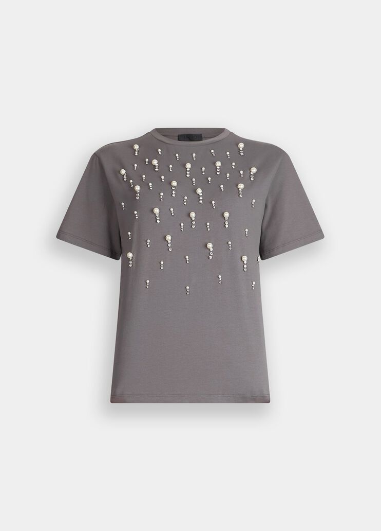 T-shirt with pearls and rhinestones grey Liu Jo - large image number 6