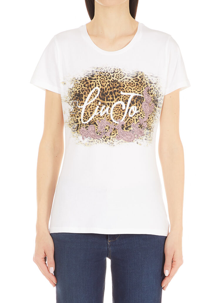 Camiseta con estampado y aplicaciones Blanco/estampado animal Liu Jo - large image number 0 Camiseta con estampado y aplicaciones Blanco/estampado animal Liu Jo - large image number 0