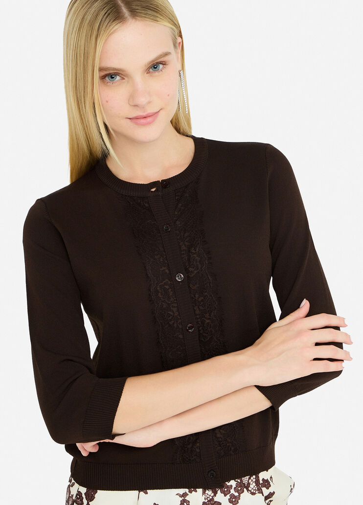 Cardigan with lace detail dark brown Liu Jo - large image number 2