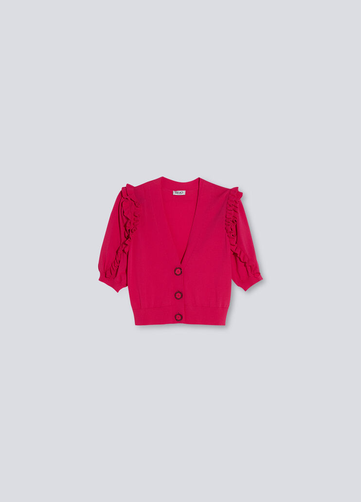 Micro cardigan with rouches magenta Liu Jo - large image number 4 Micro cardigan with rouches magenta Liu Jo - large image number 4