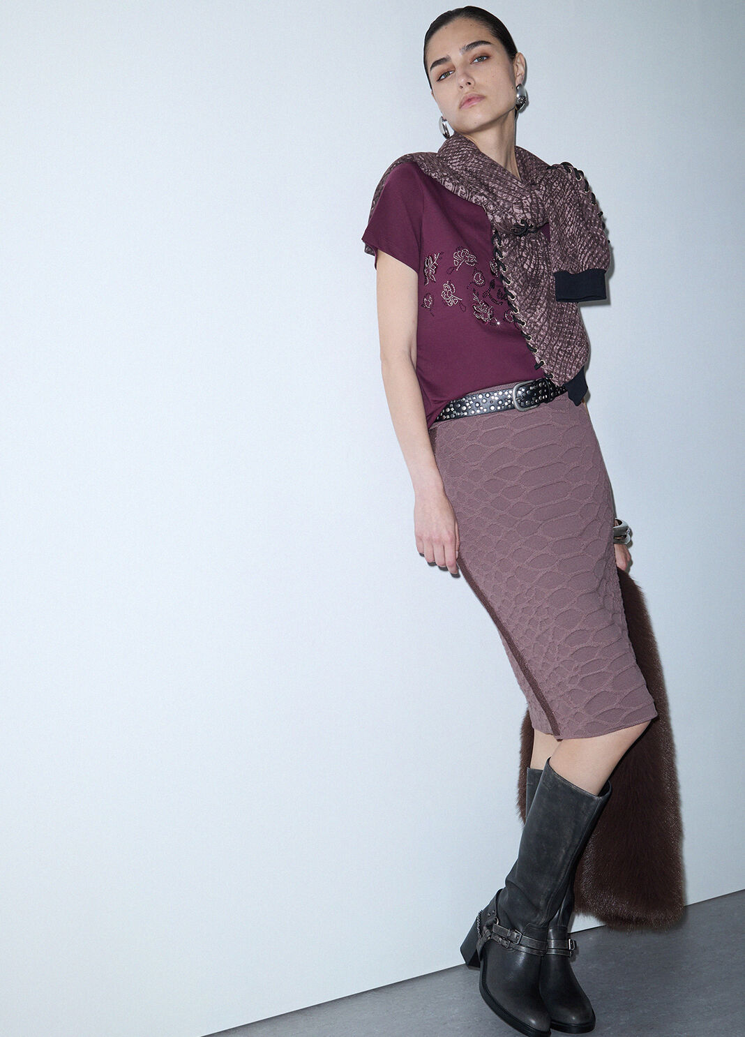 Jupe Midi en Maille Jacquard rose fonc&eacute; Liu Jo - large image number 2
