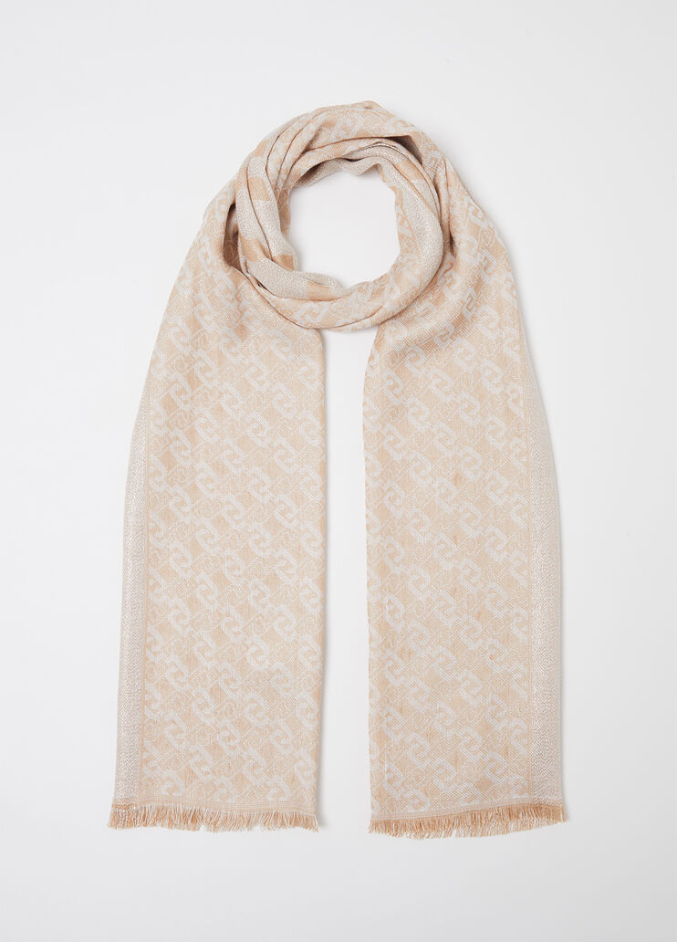 Stole with jacquard logo beige Liu Jo - medium