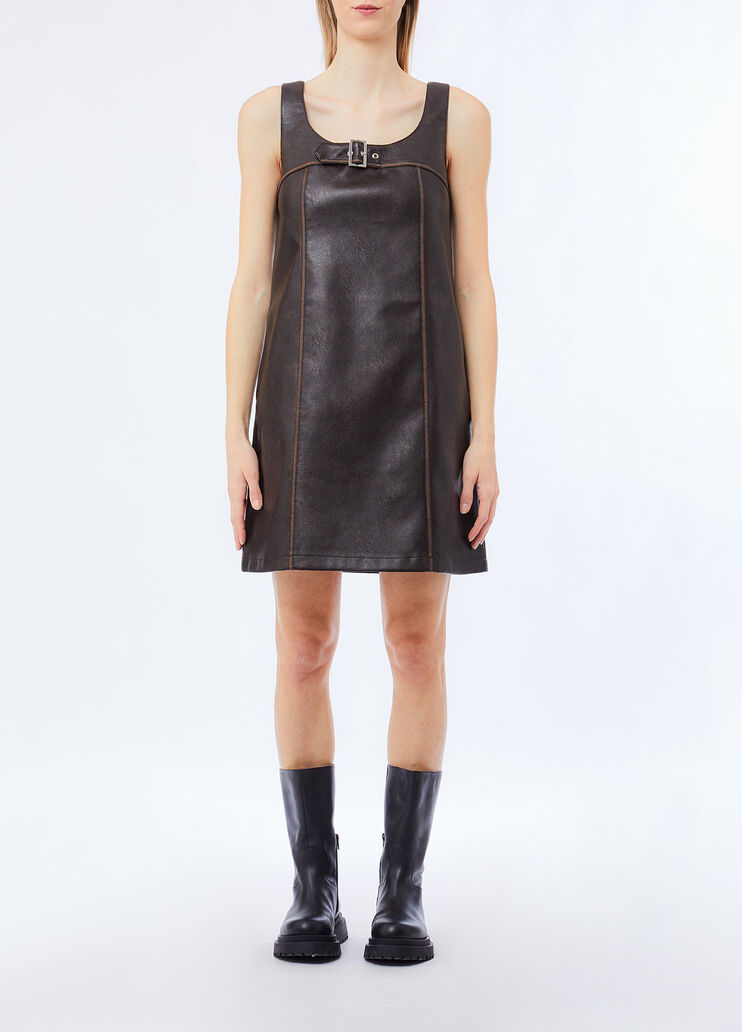Kurzes Kleid aus beschichtetem Gewebe Helles Schokoladenbraun Liu Jo - medium