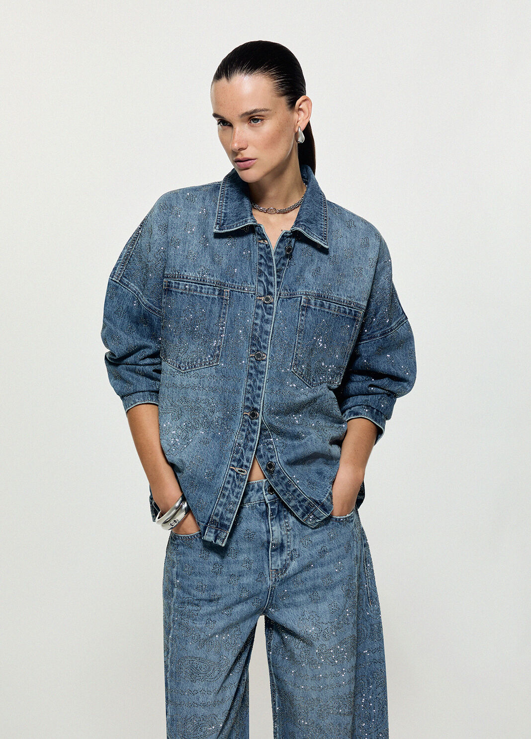 Jacke Oversize aus Denim mit Strass dunkelblauer Denim Liu Jo - large image number 0