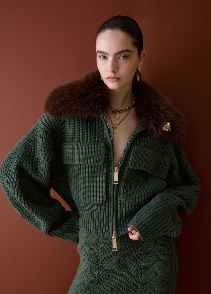 Wool bomber jacket with teddy collar dark green Liu Jo - medium