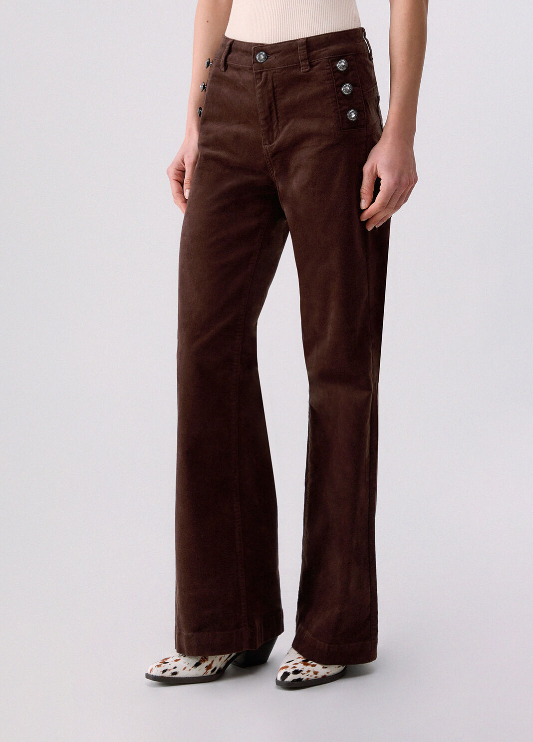 Flare trousers in velvet dark brown Liu Jo - large image number 0