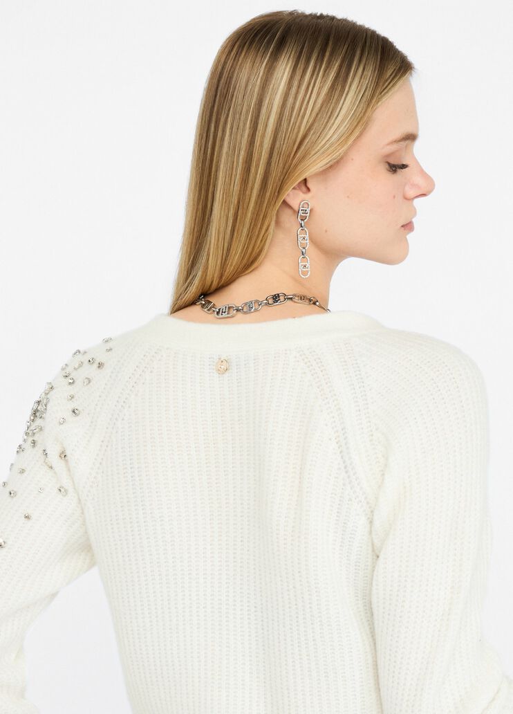 Cardigan en laine avec broderies bijoux blanc Liu Jo - large image number 4