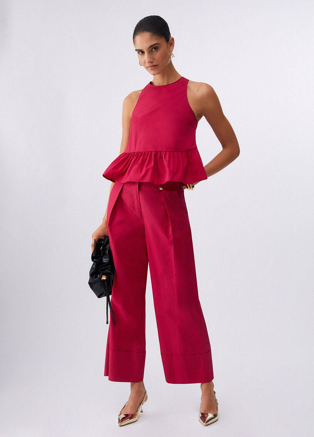 Pantaloni flare in popeline rosso Liu Jo - large image number 5