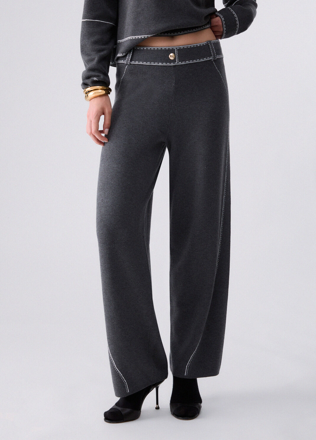 Pantalon avec surpiq&ucirc;res contrast&eacute;es gris Liu Jo - large image number 0