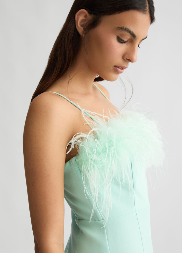 Elegant aqua green dress with feathers mint Liu Jo - large image number 4 Elegant aqua green dress with feathers mint Liu Jo - large image number 4