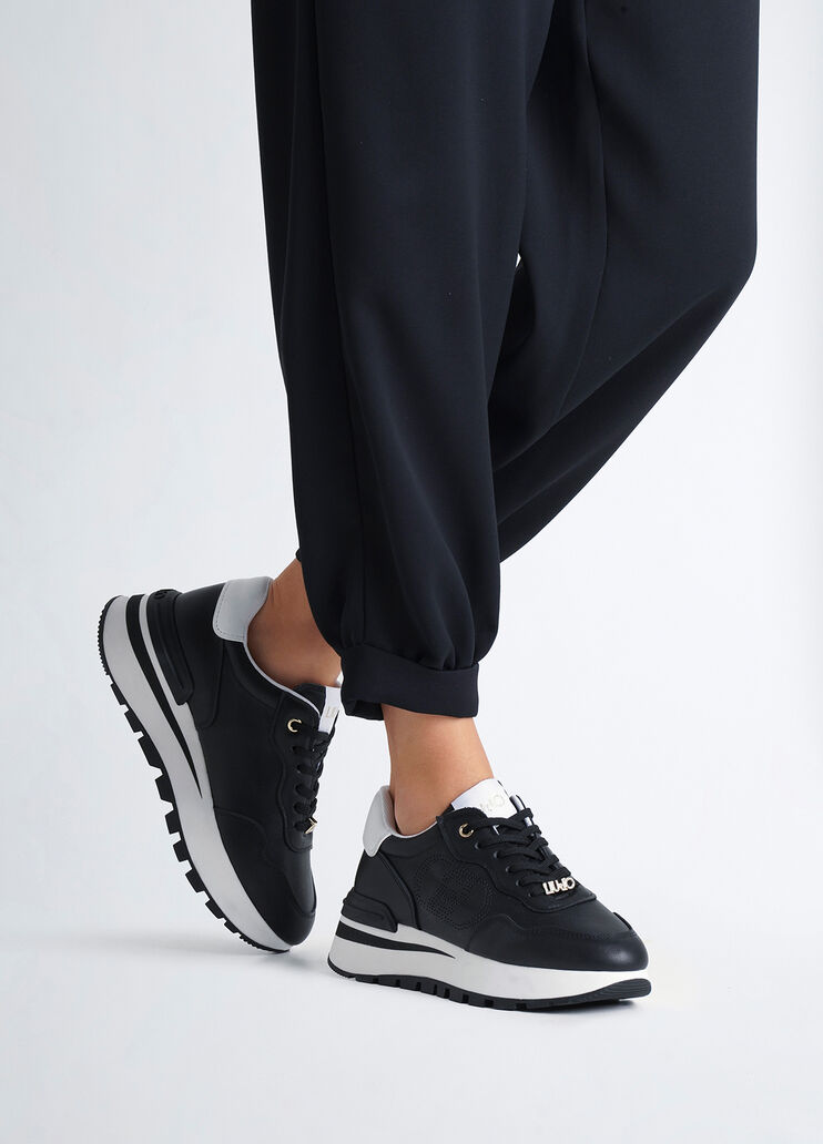 Leather sneakers with openwork logo black Liu Jo - medium Leather sneakers with openwork logo black Liu Jo - medium