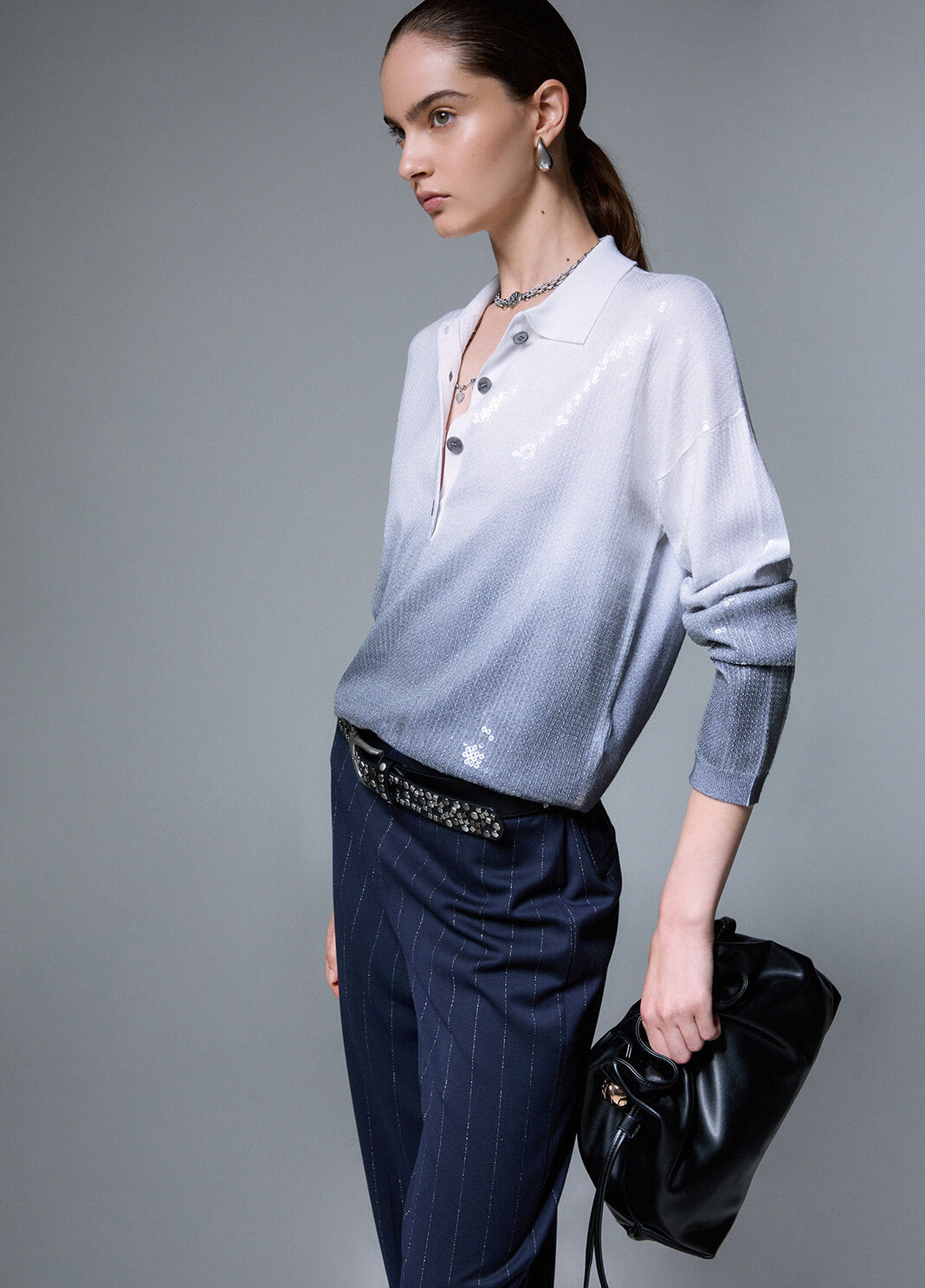 Polo shirt d&eacute;grad&eacute; with sequins grey Liu Jo - large image number 2