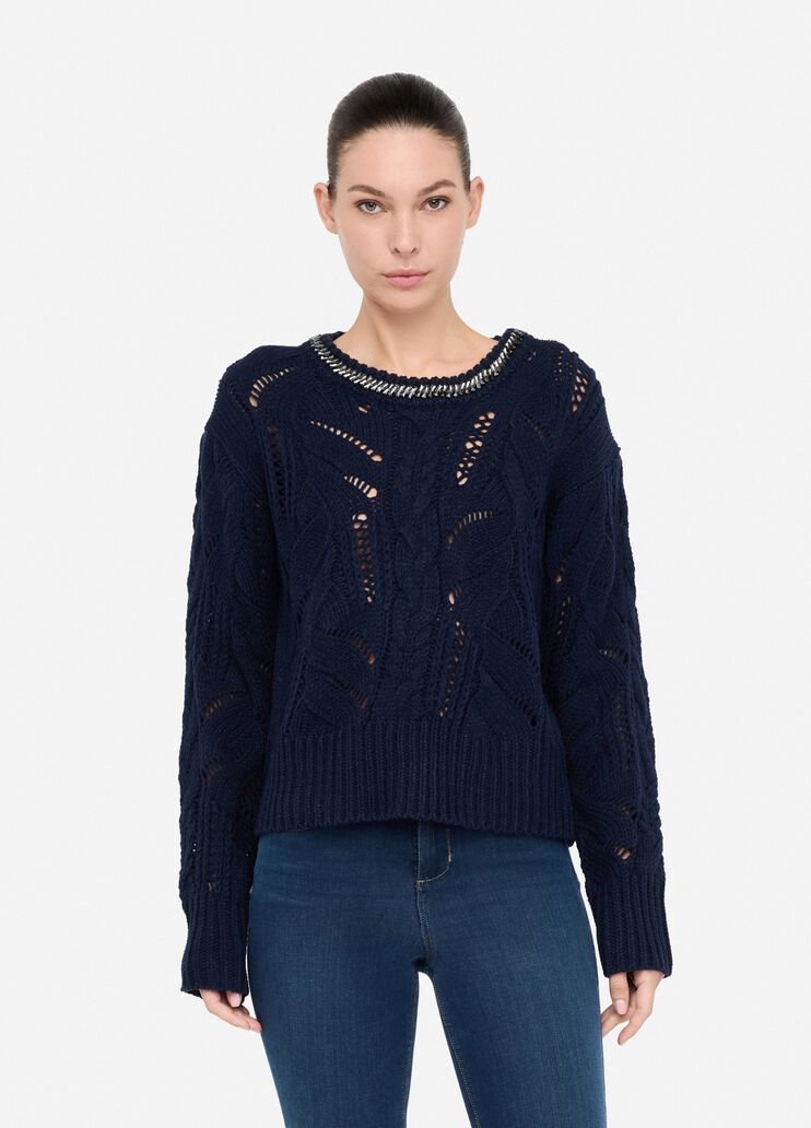 Pull ajouré orné de pierres bleu foncé Liu Jo - medium Pull ajouré orné de pierres bleu foncé Liu Jo - medium
