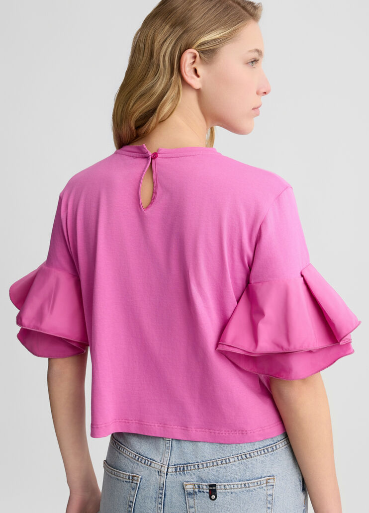 Peony pink T-shirt with flounced detailing pink Liu Jo - large image number 4 Peony pink T-shirt with flounced detailing pink Liu Jo - large image number 4