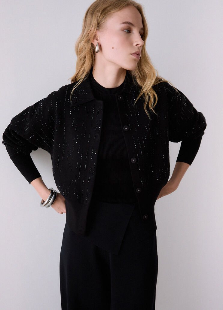 Knit jacket with gemstones black/gemstones Liu Jo - medium