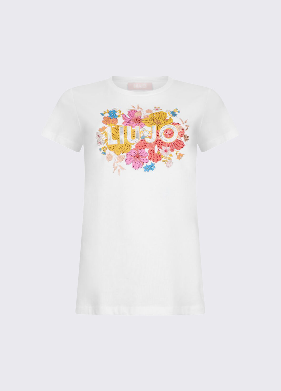 T-shirt con stampa e strass bianco/multicolor Liu Jo - large image number 6