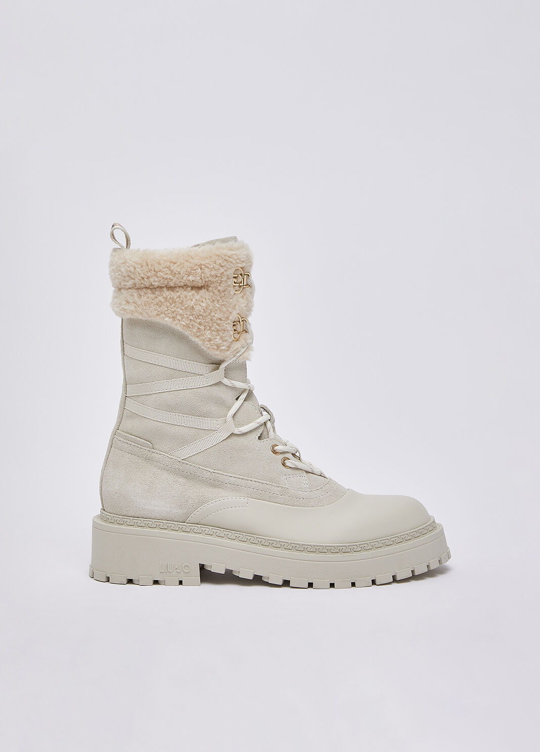 Schn&uuml;rboots aus Veloursleder mit Detail teddy Milchwei&szlig; Liu Jo - large image number 0