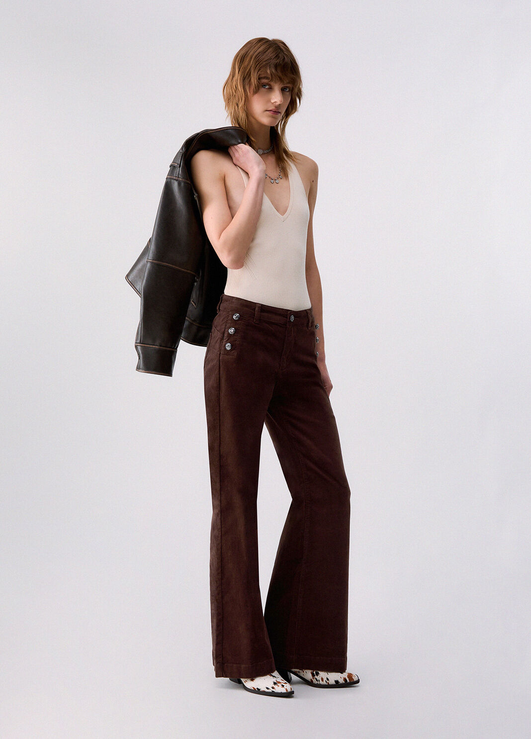 Flare trousers in velvet dark brown Liu Jo - large image number 5