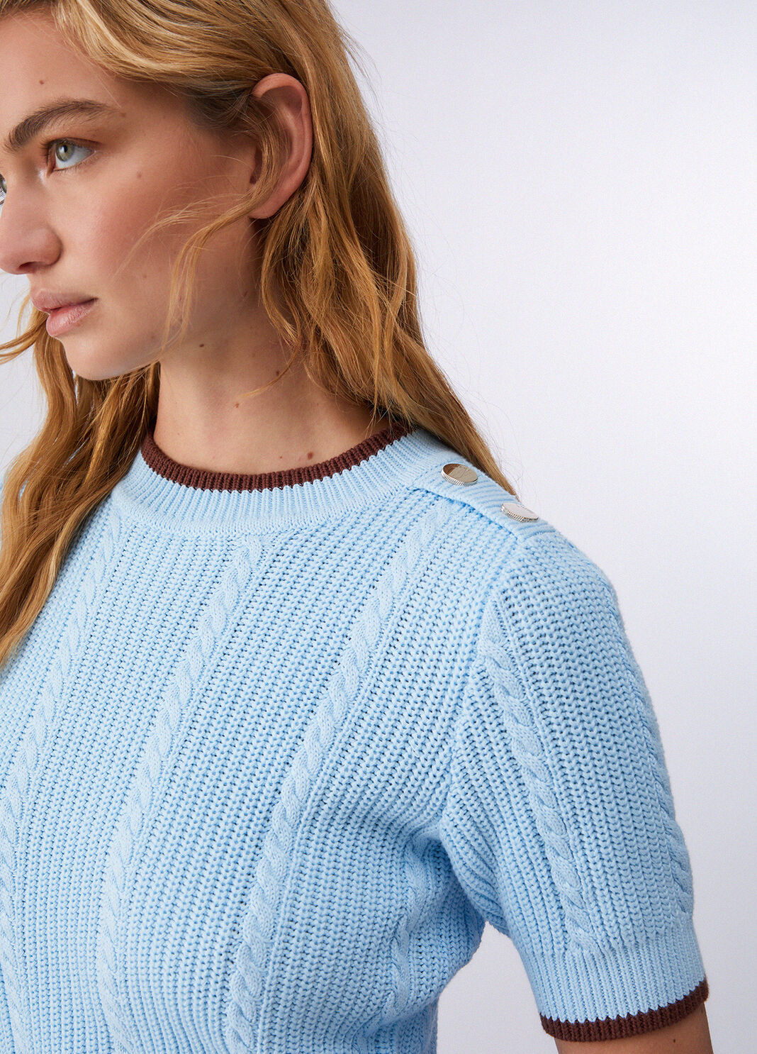 Top en maille torsad&eacute;e bleu clair Liu Jo - large image number 4