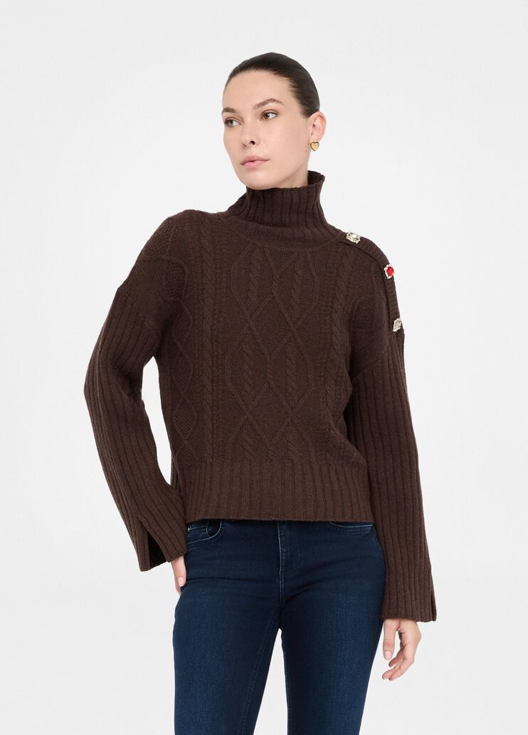 Dolcevita in lana con bottoni gioiello cioccolato fondente Liu Jo - medium Dolcevita in lana con bottoni gioiello cioccolato fondente Liu Jo - medium