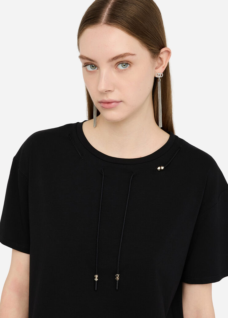 Cotton T-shirt with drawstring black Liu Jo - large image number 2 Cotton T-shirt with drawstring black Liu Jo - large image number 2