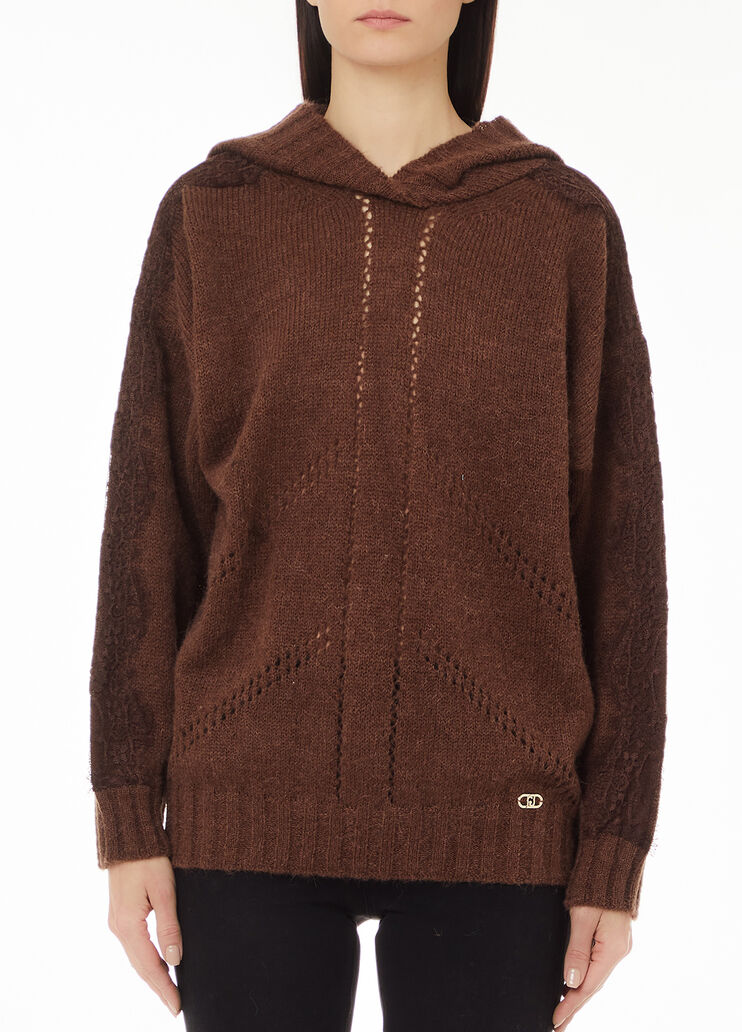 Pullover aus Wollgemisch mit Kapuze braun Liu Jo - medium Pullover aus Wollgemisch mit Kapuze braun Liu Jo - medium