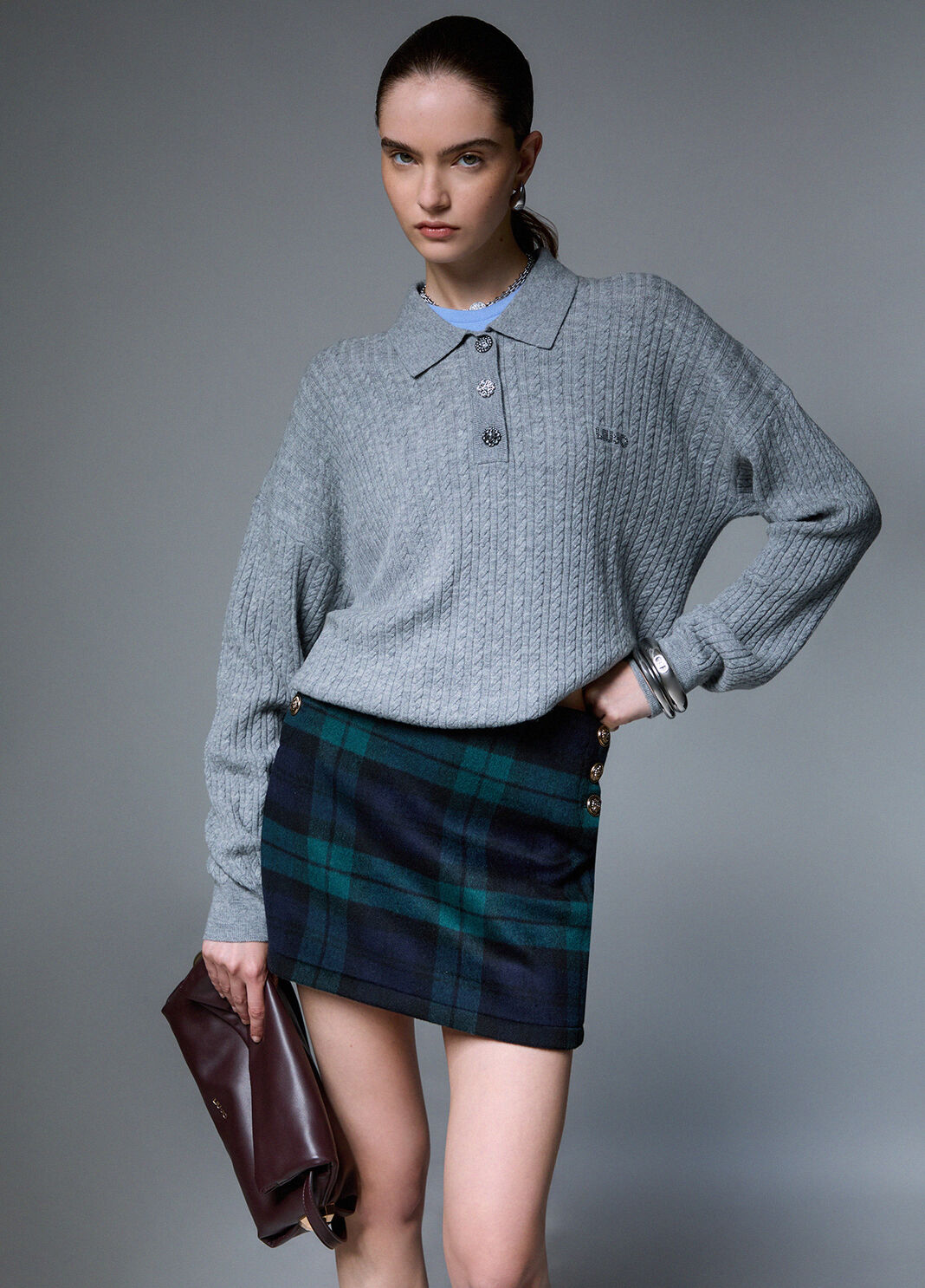 Knit Polo with Jewel Buttons grey Liu Jo - large image number 3