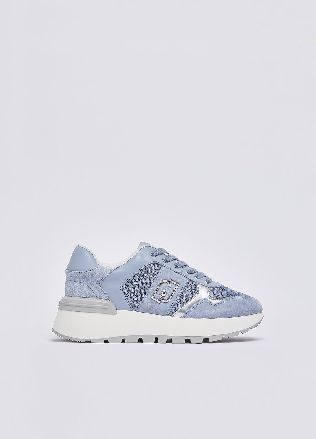 Sneakers &agrave; plateforme en daim et maille filet bleu clair Liu Jo - large image number 0