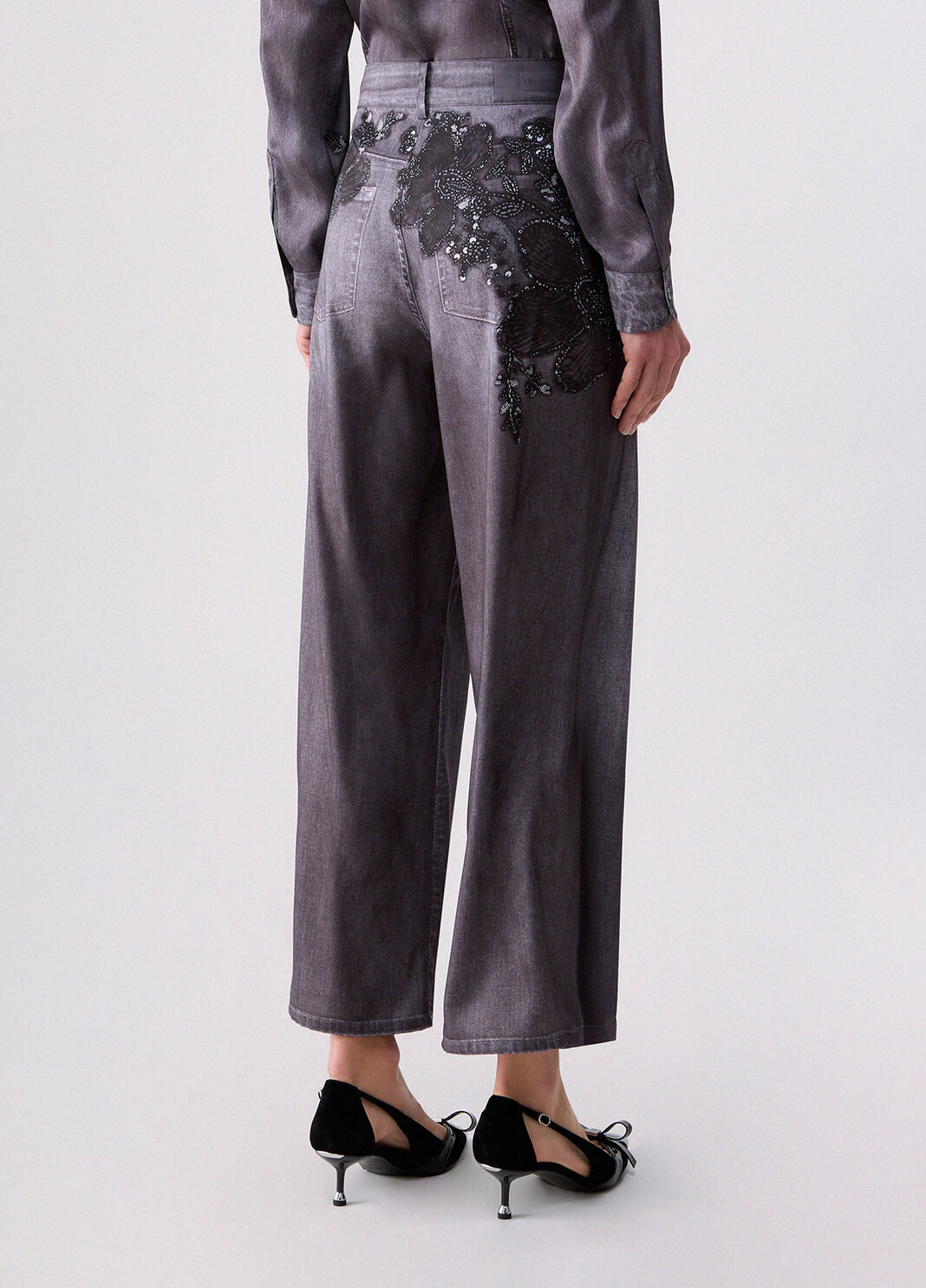 Straight-leg trousers with print digital grey with flowers Liu Jo - large image number 1