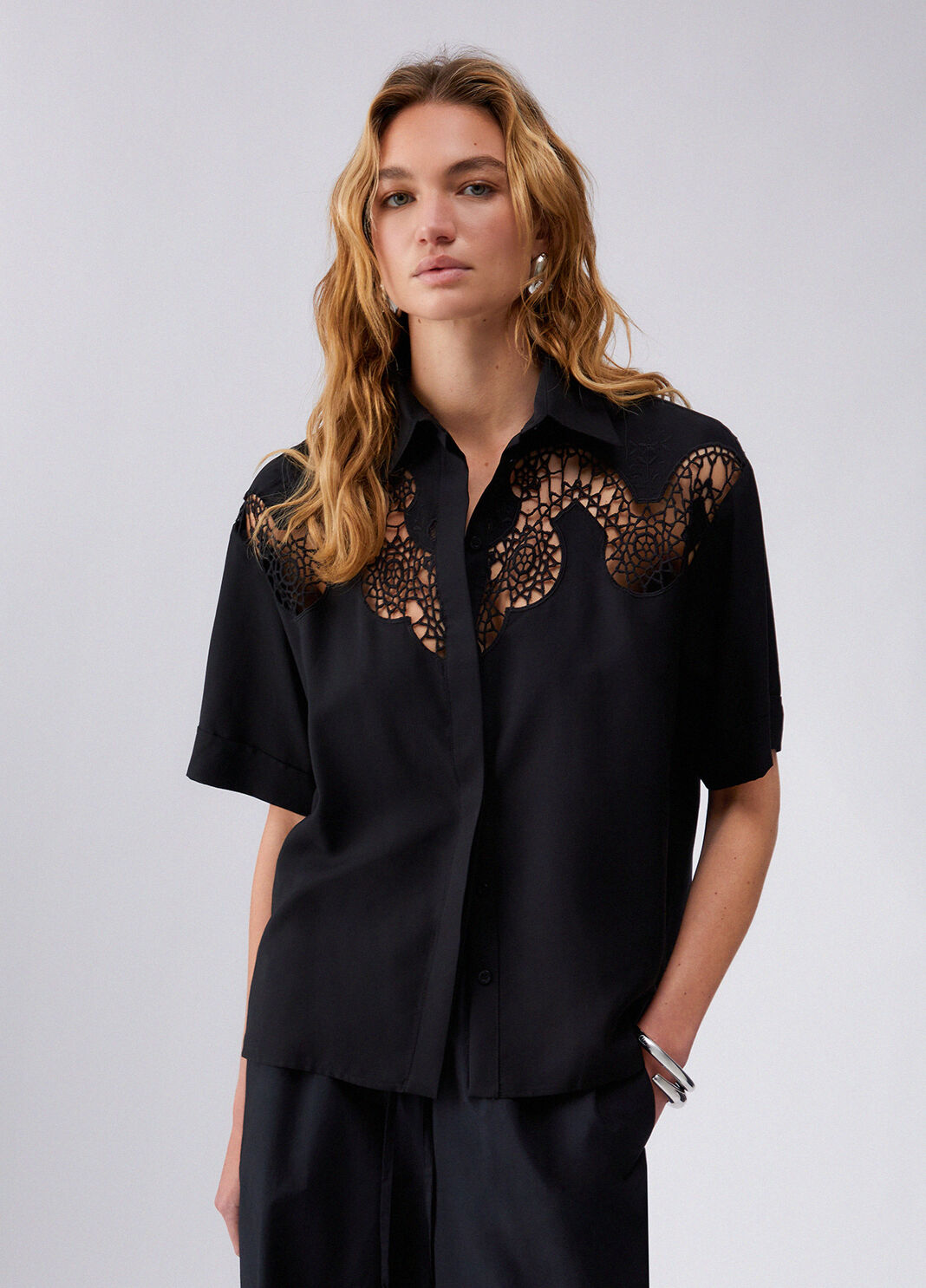 Shirt with openwork embroidery black Liu Jo - large image number 0