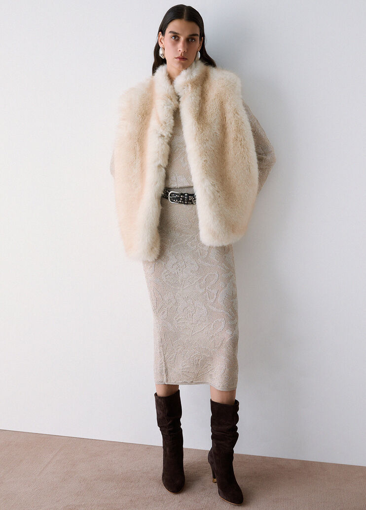 Faux Fur Vest with Belt cream Liu Jo - medium
