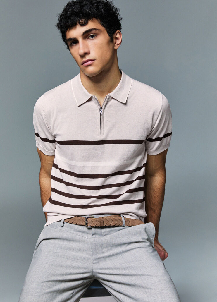 Striped silk-blend polo-shirt light grey Liu Jo - medium