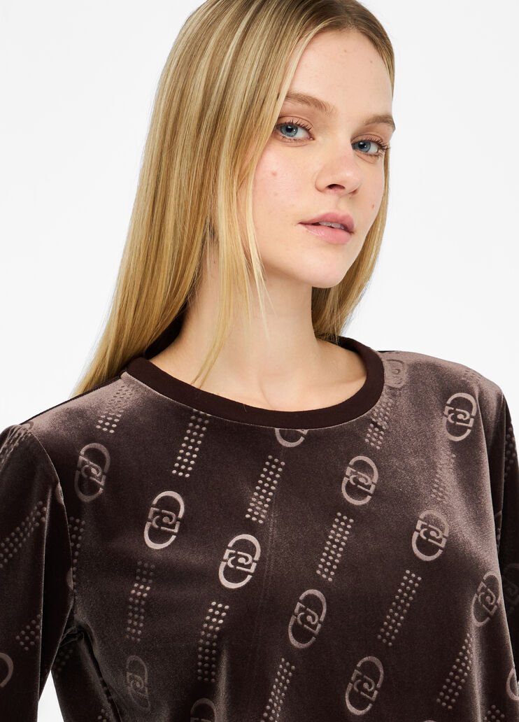 Chenille sweatshirt with logo chocolate Liu Jo - large image number 2