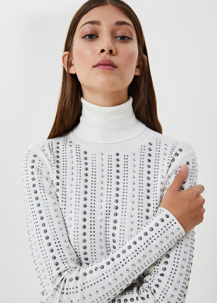 Turtleneck with appliqués Wool White Liu Jo - large image number 2
