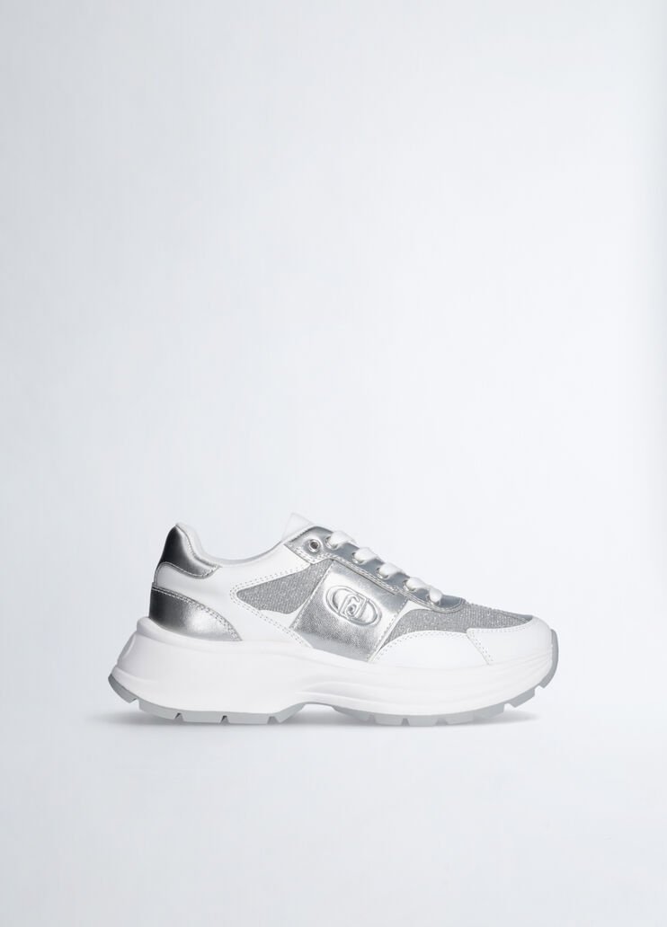 Leather and lurex sneakers silver tone Liu Jo - medium Leather and lurex sneakers silver tone Liu Jo - medium