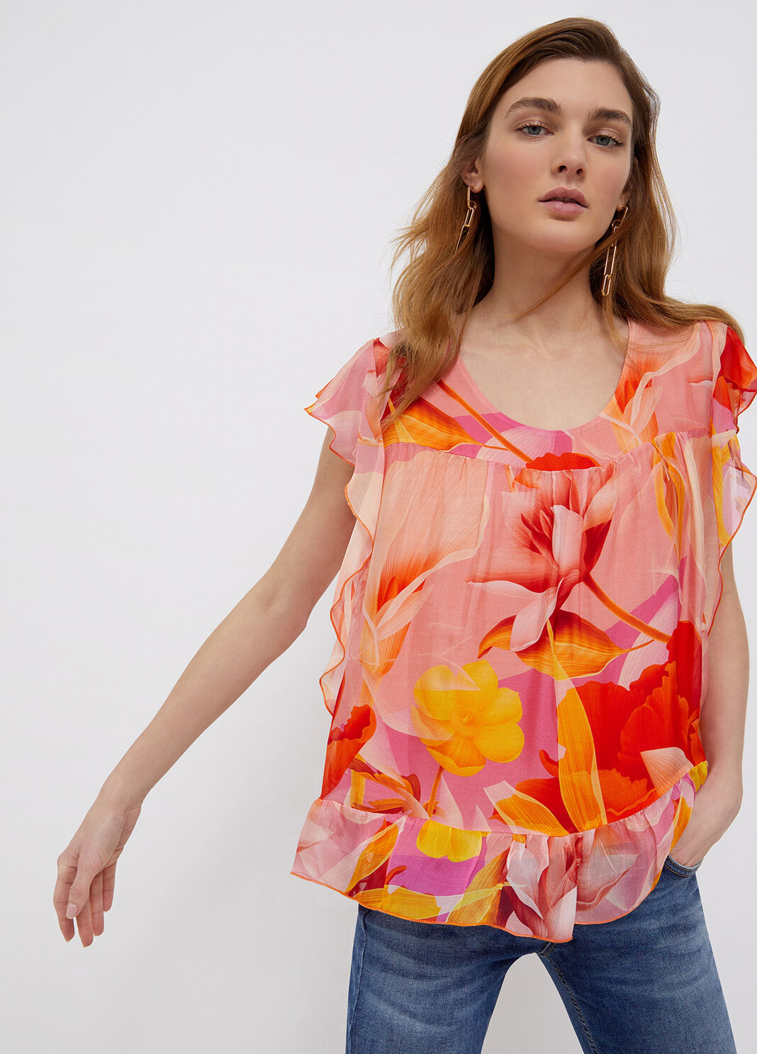 Блузка с цветочным принтом оранжевый Liu Jo - large image number 0