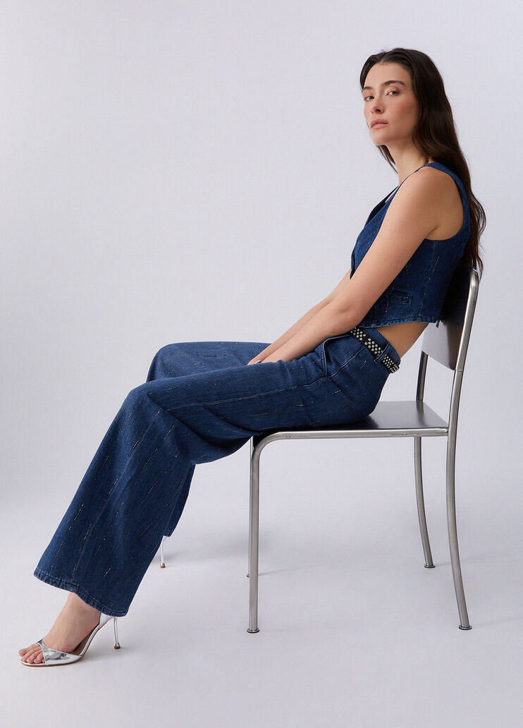 Jean évasé avec strass denim bleu foncé Liu Jo - large image number 2