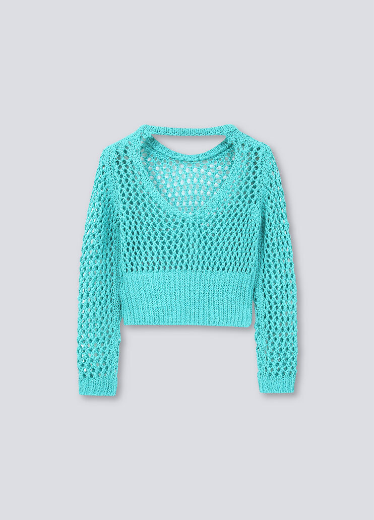 Perforated sweater with cut out Mint green Liu Jo - large image number 1 Perforated sweater with cut out Mint green Liu Jo - large image number 1