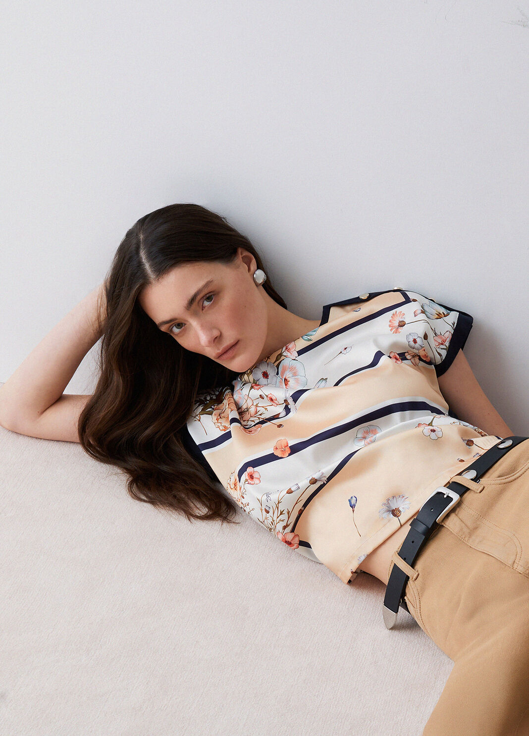 T-Shirt mit Einsatz aus bedrucktem Twill Dunkelblau Liu Jo - large image number 2