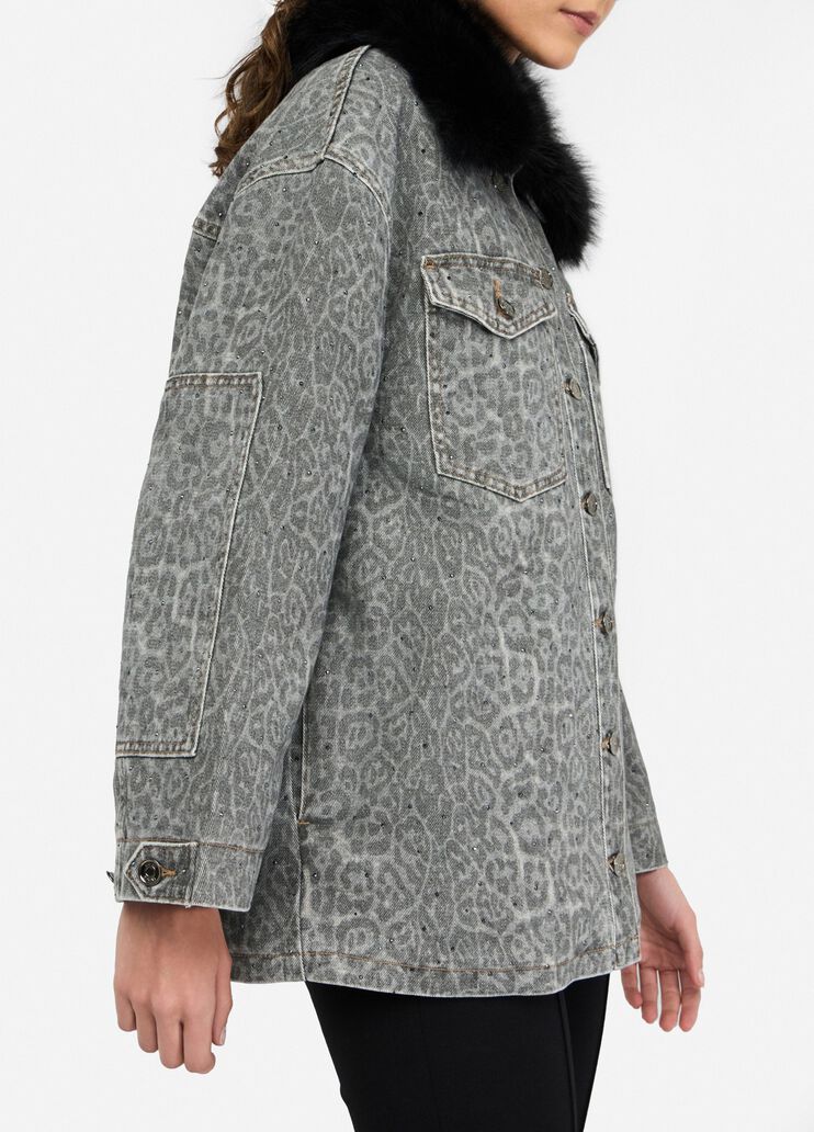 Faux fur jacket with collar grey animal print Liu Jo - large image number 3